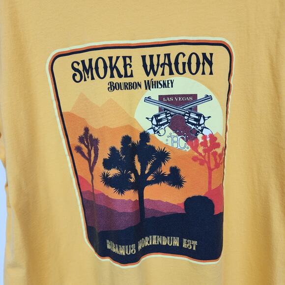 Retro Desert Pistol Bourbon Whiskey Graphic T-shirt Mens XL Yellow Crewneck Gift - Picture 3 of 6